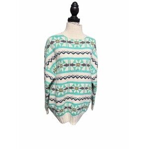 American Eagle Oversized Mint & Cream Mock Neck Fair Isle Sweater Size XS Ski